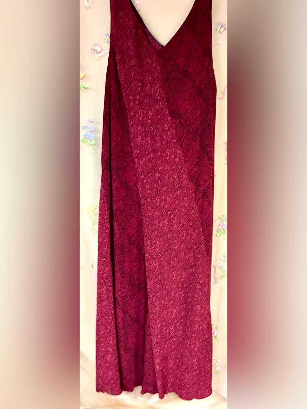 Maggie Menaughton Burgundy Tonal Floral Maxi Dress 1X Sleeveless V Neck